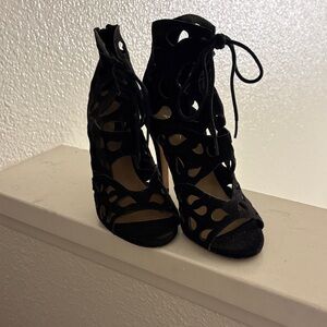 Aldo Black Cut-Out Lace-Up Heels